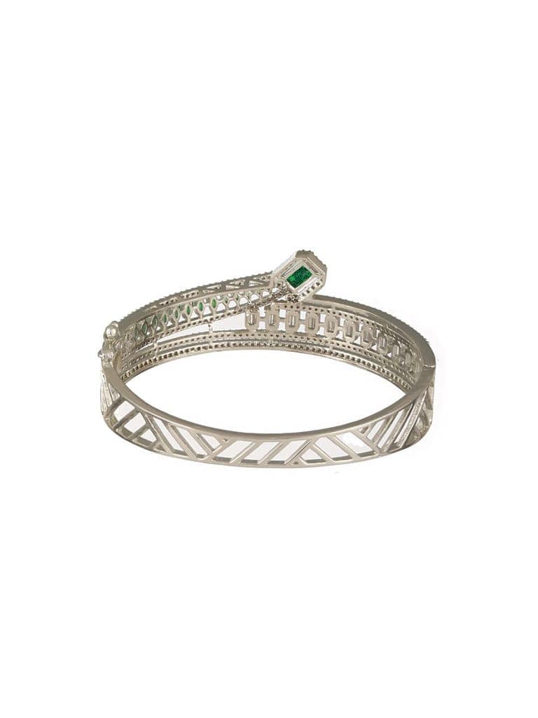 Silver Plated Green AD Studded Contemporary Designer Bridal Kada Bracelet view 5