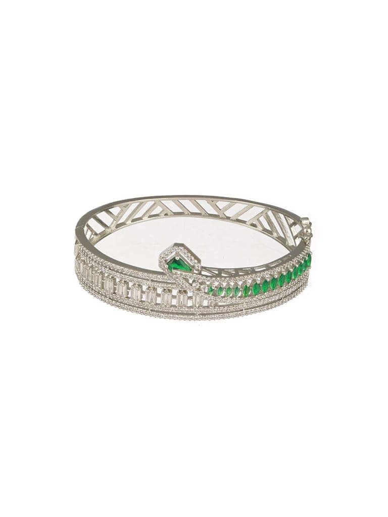 Silver Plated Green AD Studded Contemporary Designer Bridal Kada Bracelet view 6