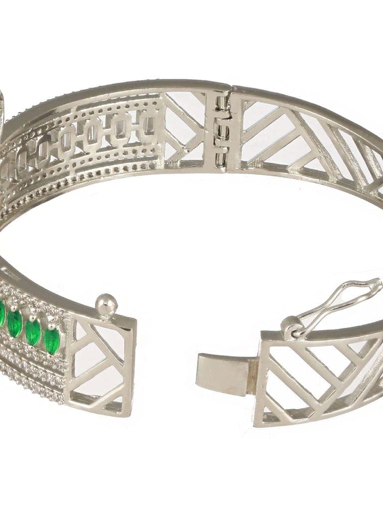 Silver Plated Green AD Studded Contemporary Designer Bridal Kada Bracelet view 7