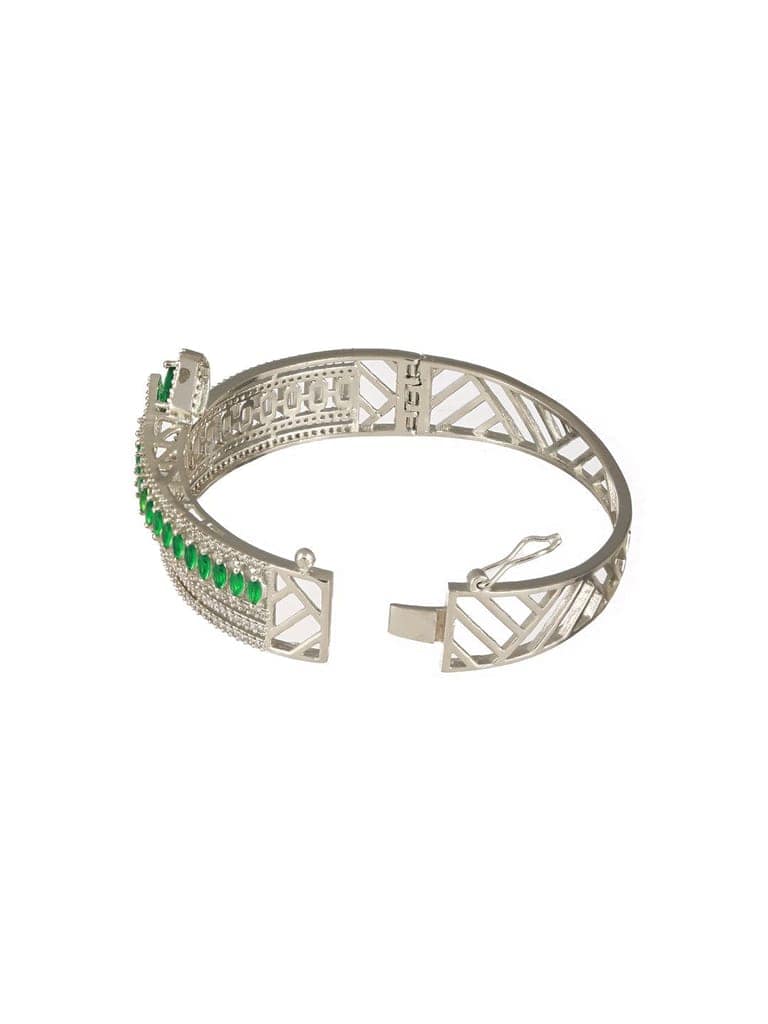 Silver Plated Green AD Studded Contemporary Designer Bridal Kada Bracelet view 8