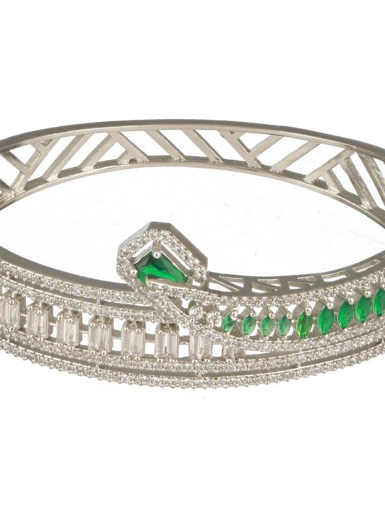 Silver Plated Green AD Studded Contemporary Designer Bridal Kada Bracelet view 9