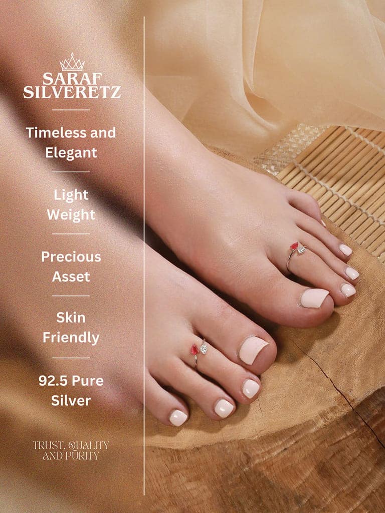 925 Sterling Silver Red CZ Studded Trendy Minimal Toe Ring view 4