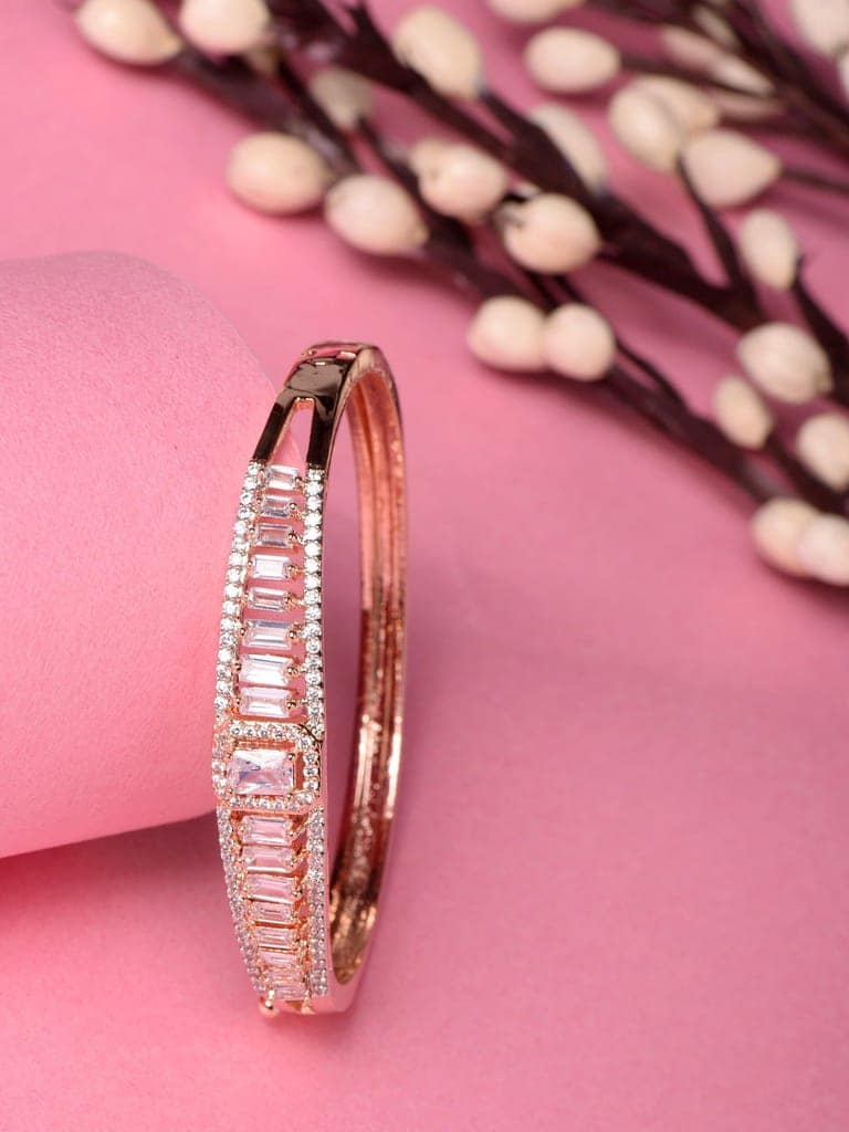 Rose Gold Plated White Ad Studded Designer Bangle Bracelet view 2