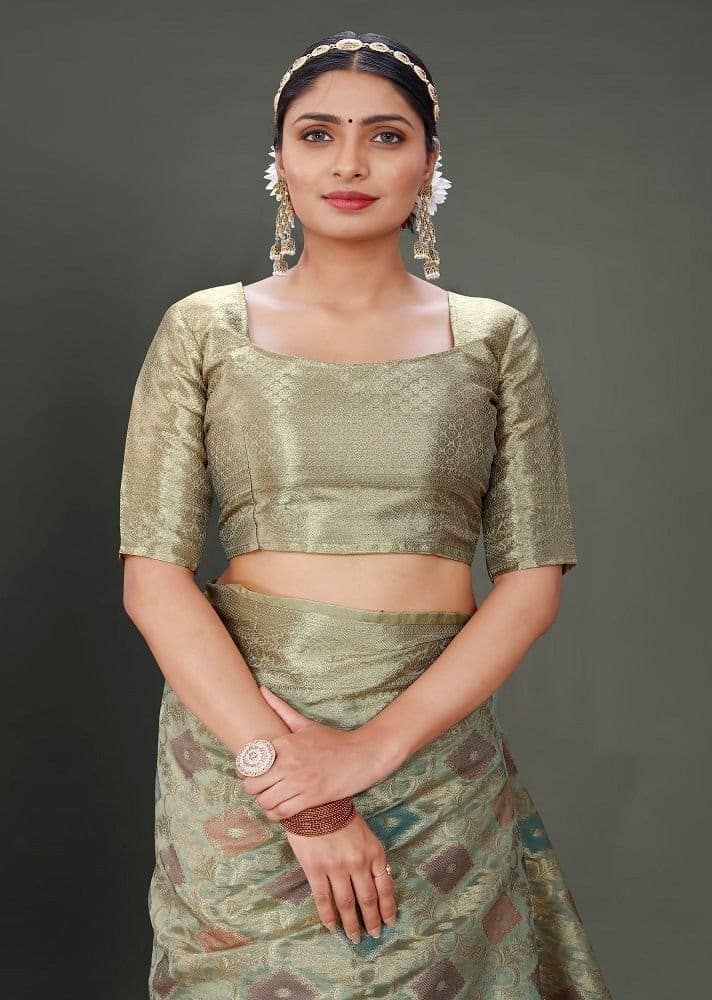 Woven Organza Saree in Grey view 2