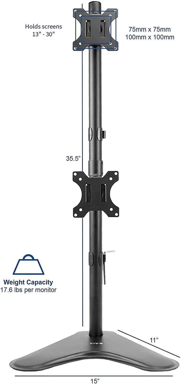 Dual Monitor LED Stand Adjustable Straight Leg Mount for 13"(33.02cm) and 32"(81.28cm) Screens Heavy Duty Desktop Clamp view 4