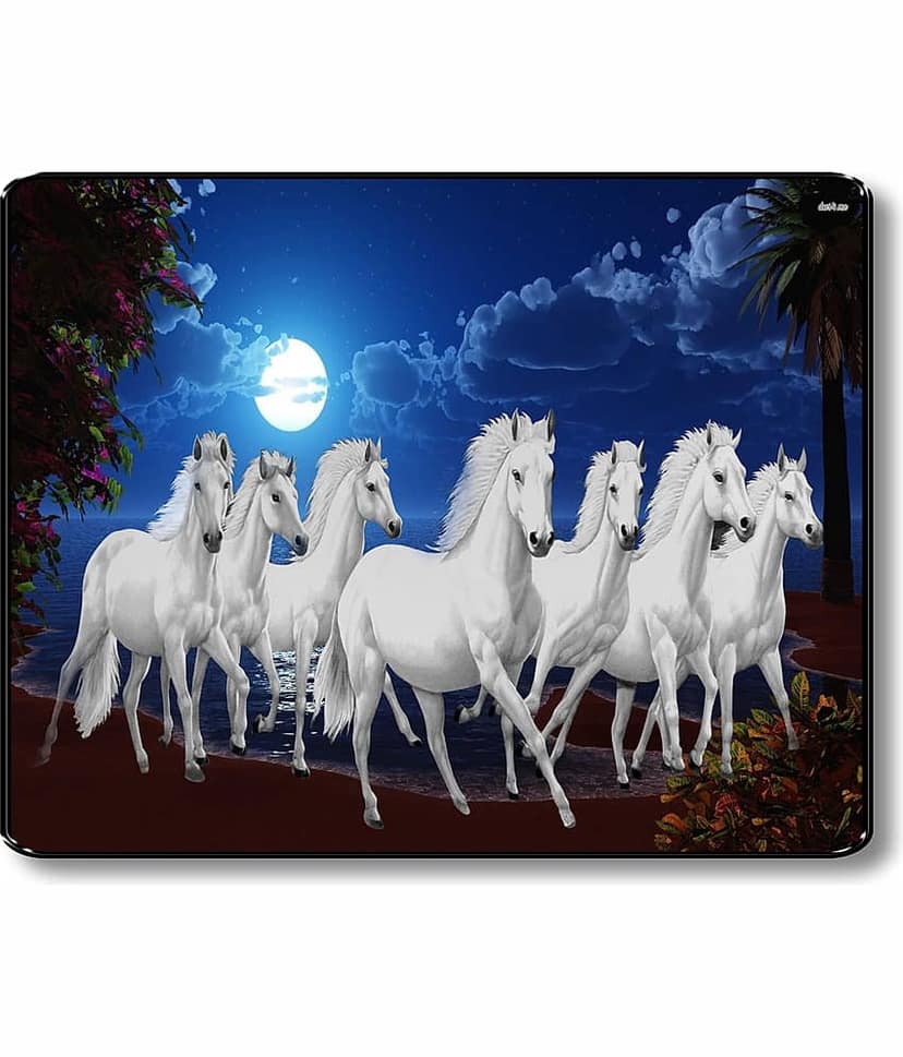 7 Running White Horses Wall Photo frame – Moonlight Ocean Scene | Motivational Vastu Decorative Artwork