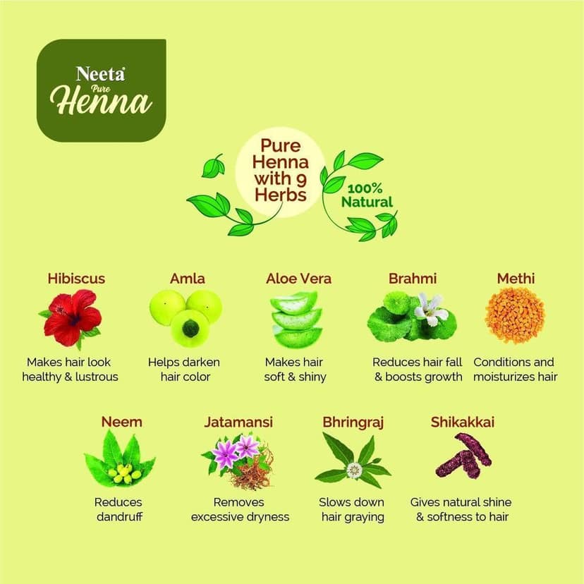 Neeta Pure Henna Powder for Hair with 9 Natural Herbs 150g Pack of 3, 100% Natural Henna Mehndi for Natural Looking Hair view 5