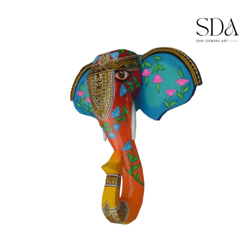 Wooden hand-painted elephant head for home decoration, wall designs also for girf view 2