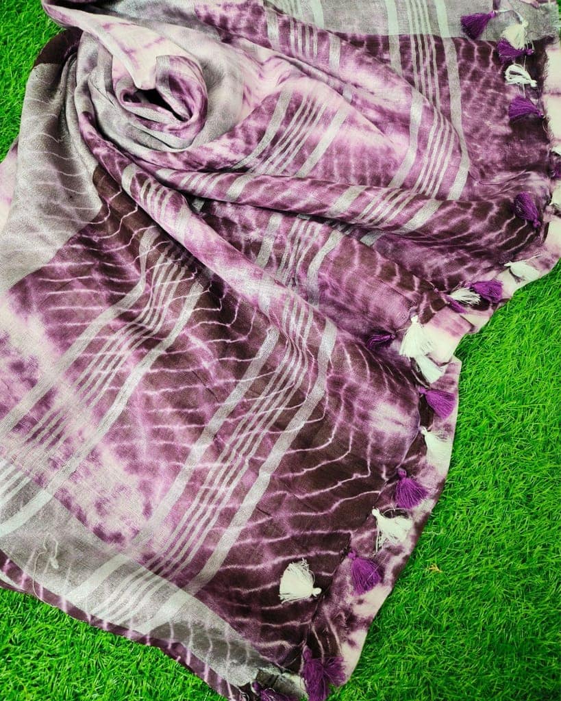 Linen Shibori Hand Dyed Saree Dark Purple Color with Blouse-1011 view 3