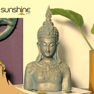 Sunshine Art Rustic Bejeweled Divine Buddha Show Piece for Home Decor | Metallic Showpiece | House Warming |Bedroom Living Room Office Restaurant Decoration Gifts | Eco Friendly and Attractive Handicraft Made in India…