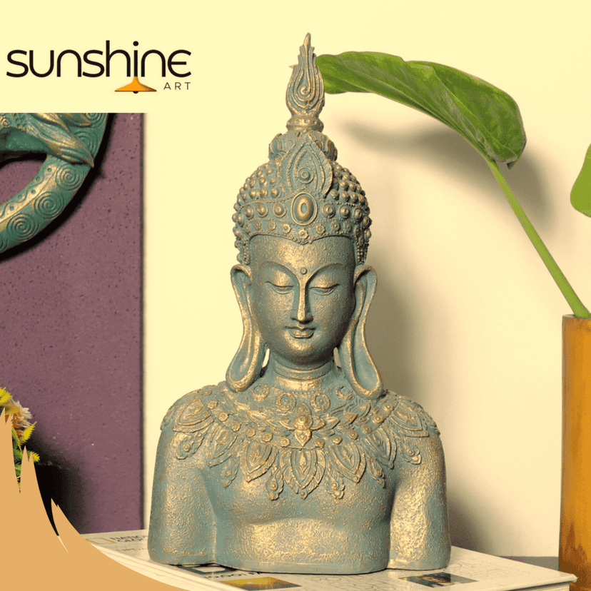 Sunshine Art Rustic Bejeweled Divine Buddha Show Piece for Home Decor | Metallic Showpiece | House Warming |Bedroom Living Room Office Restaurant Decoration Gifts | Eco Friendly and Attractive Handicraft Made in India…
