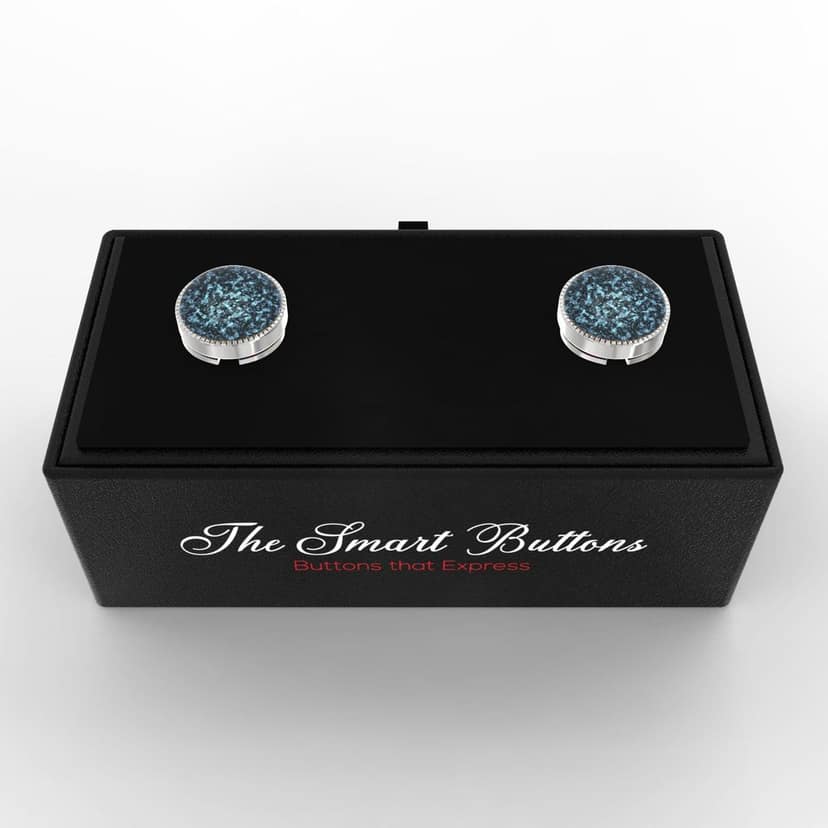 The Smart Buttons - Shirt Button Cover Cufflinks for Men - Blue Water Design Pattern view 3