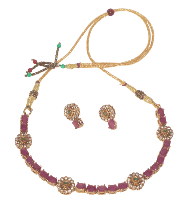 Ruby Necklace Set with Floral Accents view 2
