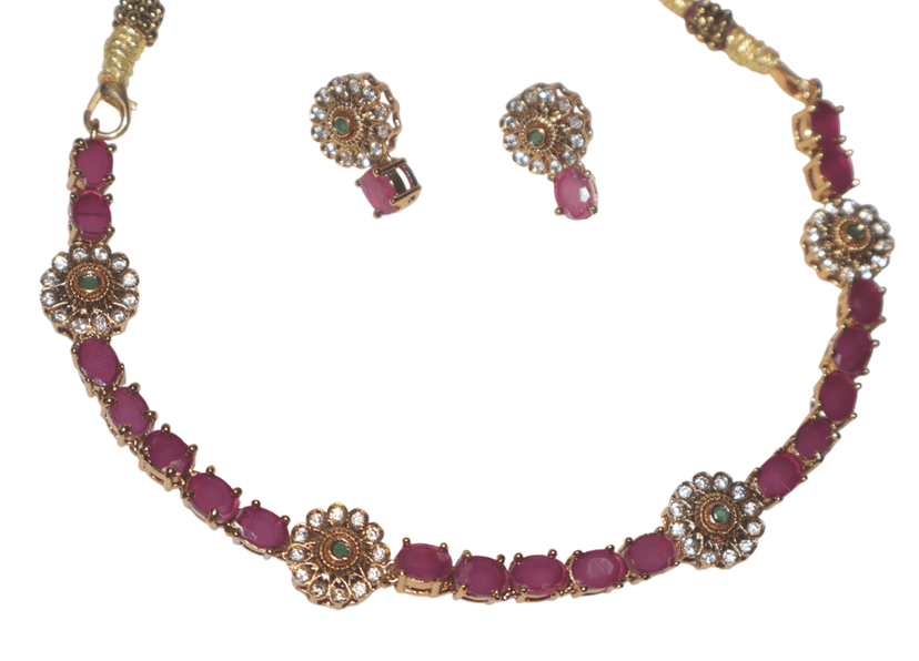 Ruby Necklace Set with Floral Accents view 3