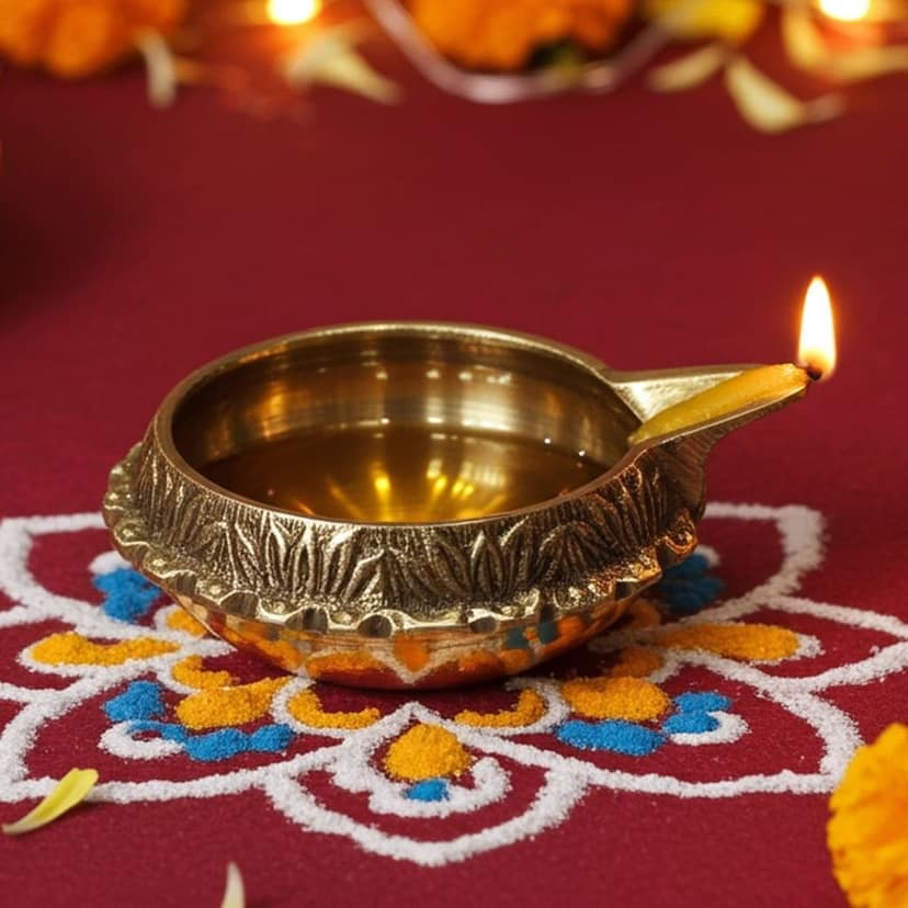 Brass Table Decor Oil Lamp Kuber Deepak - Antique Finish Oil Lamp for Home D?cor, Height : 1.3 Inch (ZMAS140 E)