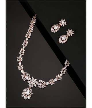 Priyaasi - Rose Gold Brass Necklace Set ( Pack of 1 )