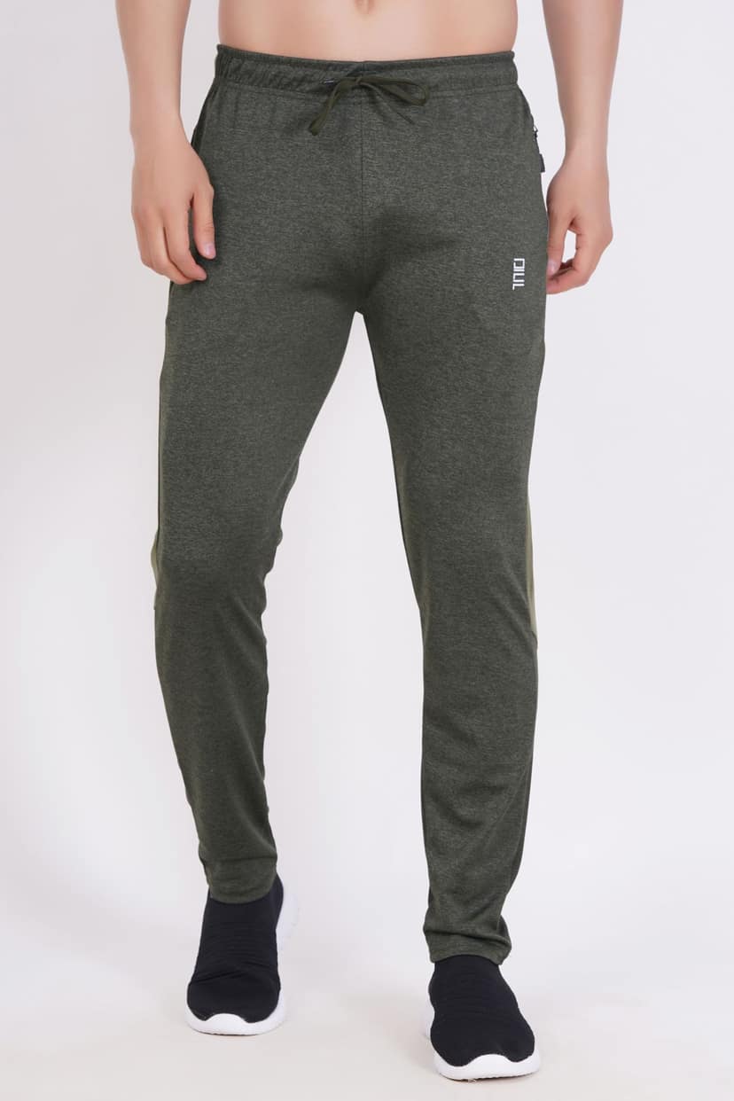 Men's Activewear Olive Track Pants with Drawstring and Zippered Pockets 1 set view 2