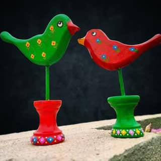Wooden Bird Decorative Showpieces Set of 2