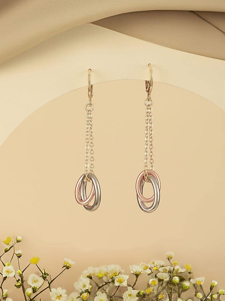 Anti-Tarnish Rose Gold Plated Concentric Chain Drop earrings view 2