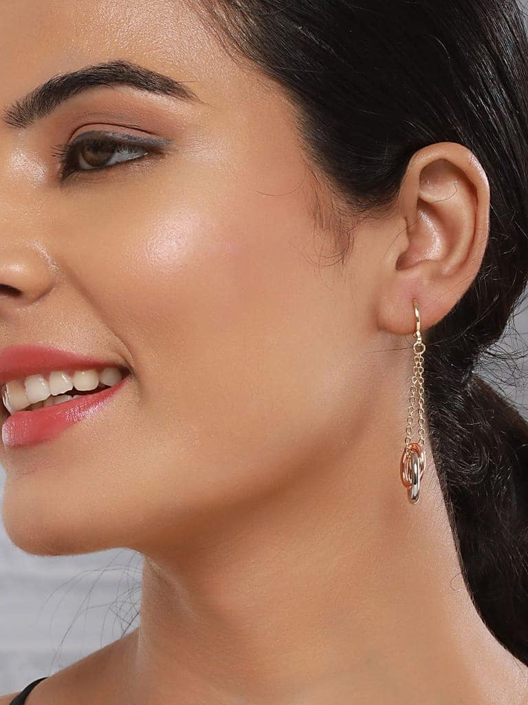 Anti-Tarnish Rose Gold Plated Concentric Chain Drop earrings view 3