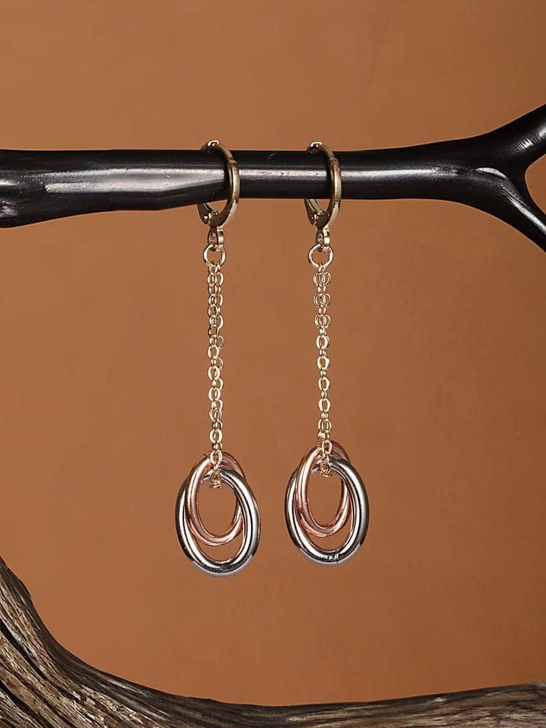 Anti-Tarnish Rose Gold Plated Concentric Chain Drop earrings view 8
