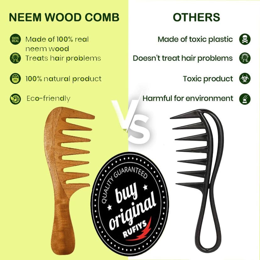 Neem Wooden Comb for Hair fall Control Hair Growth | Detangle Frizz Control | Anti Static Anti Dandruff Comb for Women Men (Pack of 3)… view 4