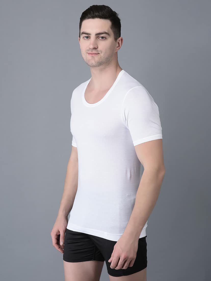 Men's White Pack of 5 Solid Egyptian Cotton Vest view 2