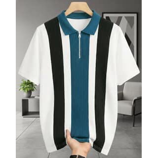 Ausk Mens Multicolor, Teal Blue Graphic Print Cotton Blend Polo Collar T-Shirt
