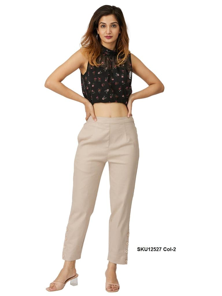 Stylish Blue Cotton Trousers for Women with Button Detail view 10