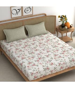 chhavi india Cotton Floral 1 Double King Size Bedsheet with 2 Pillow Covers - Brown