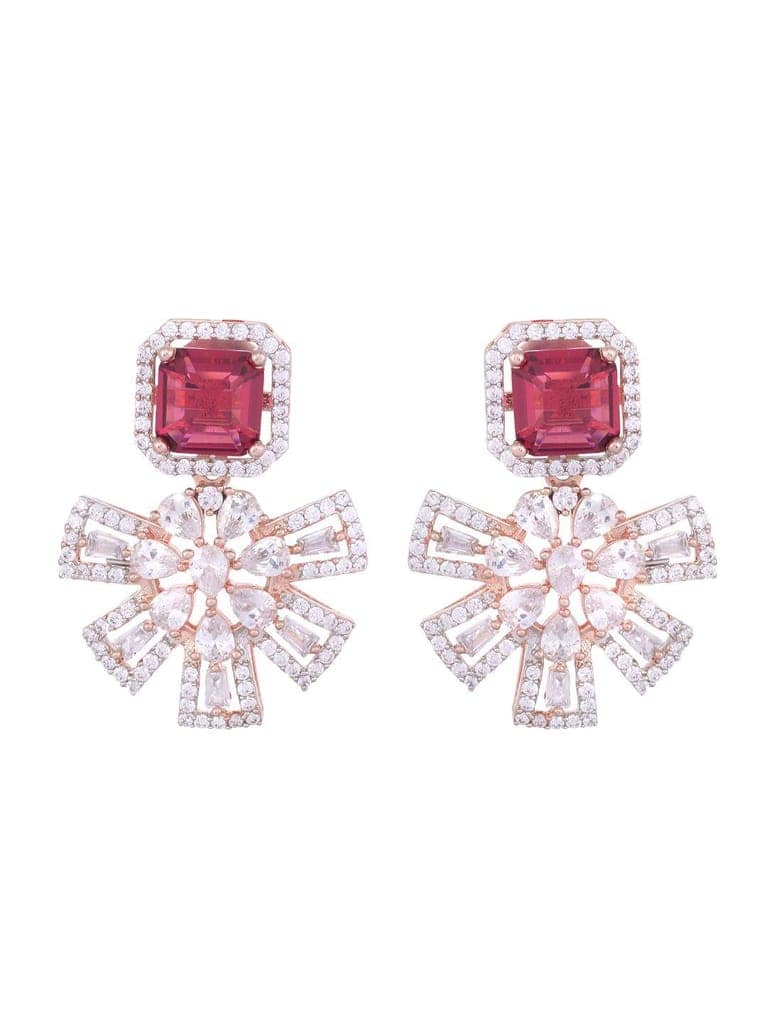 Exquisite Ruby Floral design red earrings Rose gold plated AD studded view 5