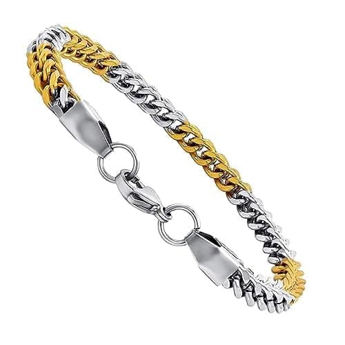 Double Cuban 8 inch Stainless Steel Bracelet for Men Boys (Golden Silver) view 2