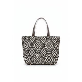 Handwoven Ethnic Canvas Tote Bag with Faux Leather Handles view 2