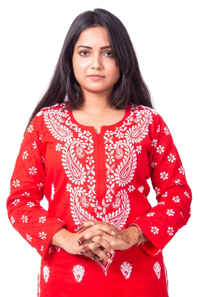 SNAPFAB Chikan Art Handicraft Red Chikankari Women Kurta view 3