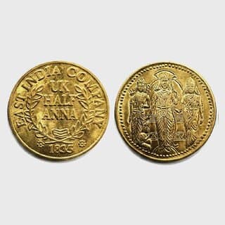 UK Half Anna 1835 Ram, Sita, Laxman & Hanuman India Gold-plated Coin Collection