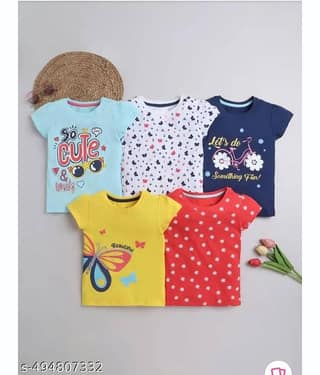 ODIMENT Pack of 5 Baby Girls Cotton Blend T-Shirt ( Multicolor )