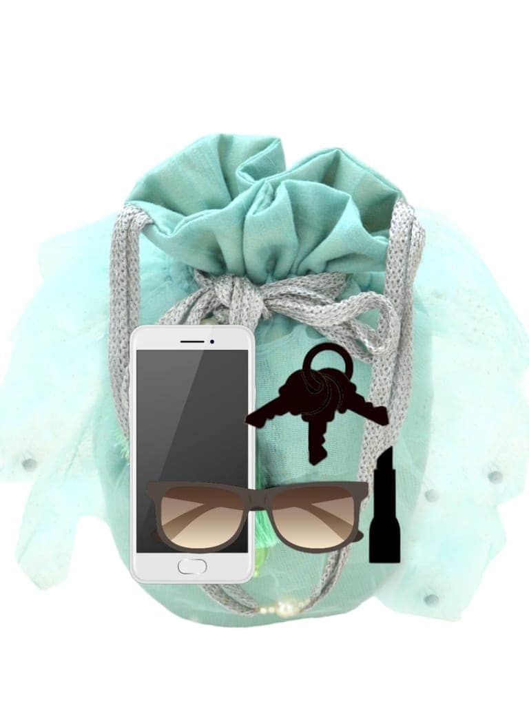 ABC Exquisite Handmade Indian Batua Potli Bag with Rose Gold Thread Handle, 3-Layered Net and Pearls - Ideal Gift for Her, Wedding Clutch- Perfect Purse for Parties & Weddings (Sky Blue) view 5
