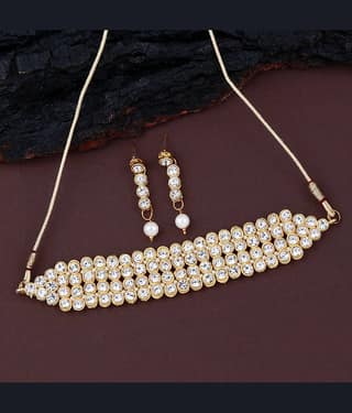 ShreejiHuf Alloy White Traditional Necklaces Set Choker