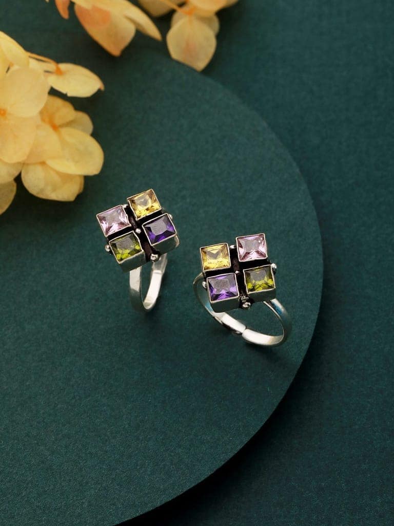 Silver Plated Multi Stone square Toe Ring view 2