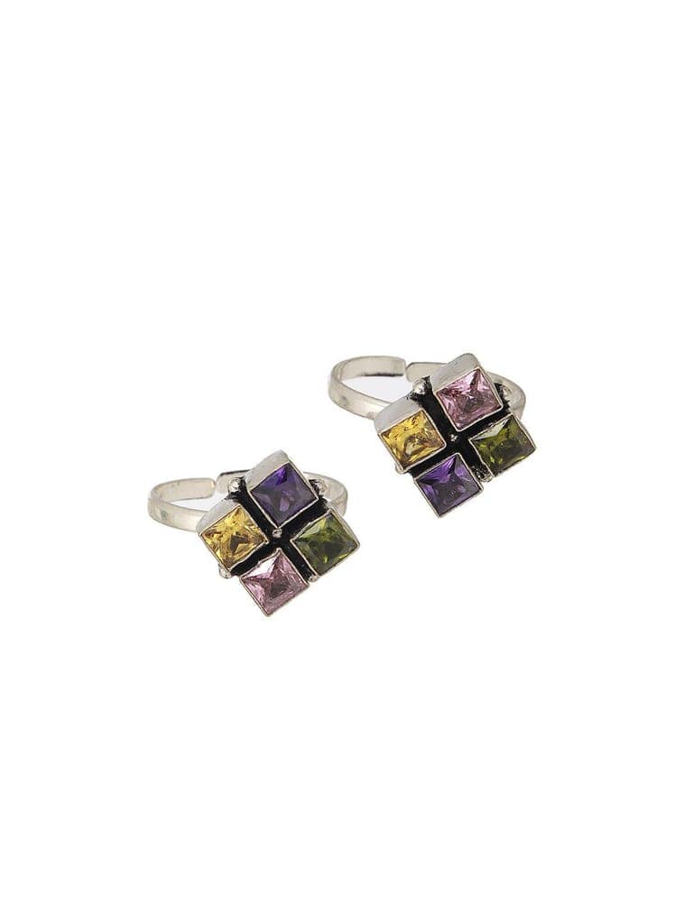 Silver Plated Multi Stone square Toe Ring view 3