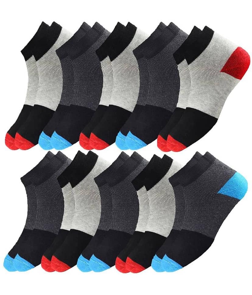 hicode - Cotton Men's Colorblock Multicolor Ankle Length Socks ( Pack of 10 )