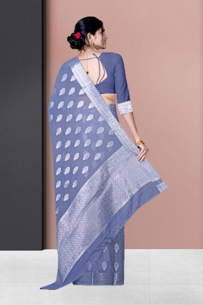 Grey Khaddi Georgette Saree view 2