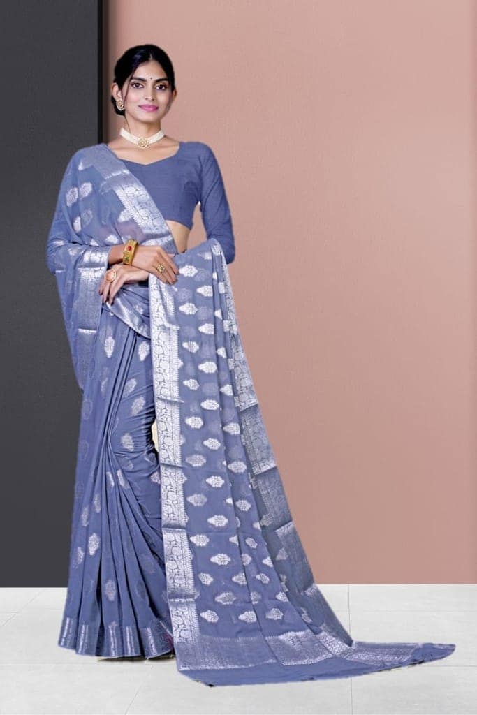 Grey Khaddi Georgette Saree view 3