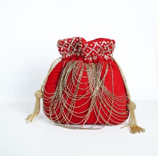 Embellished Red velvet with golden color embroidered potli bag (pack of 2)