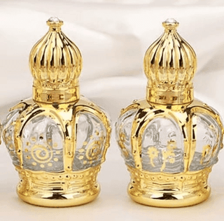 Mii Art Elegant Golden Glass 10ml Gift Bottle by Mii Art – Vintage-Style Refillable Attar Vial for Special Occasions (pack of 2 pcs)