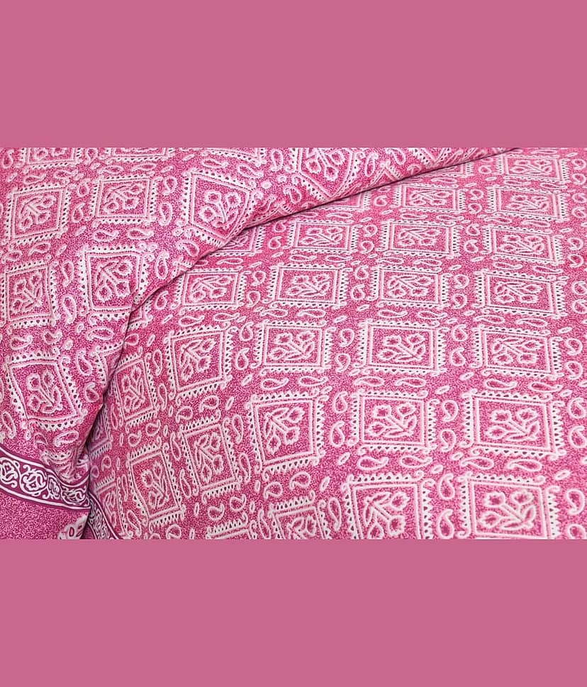 CLOTHORO Cotton 1 Double King Bedsheet with 2 Pillow Covers ( Pink ) view 2