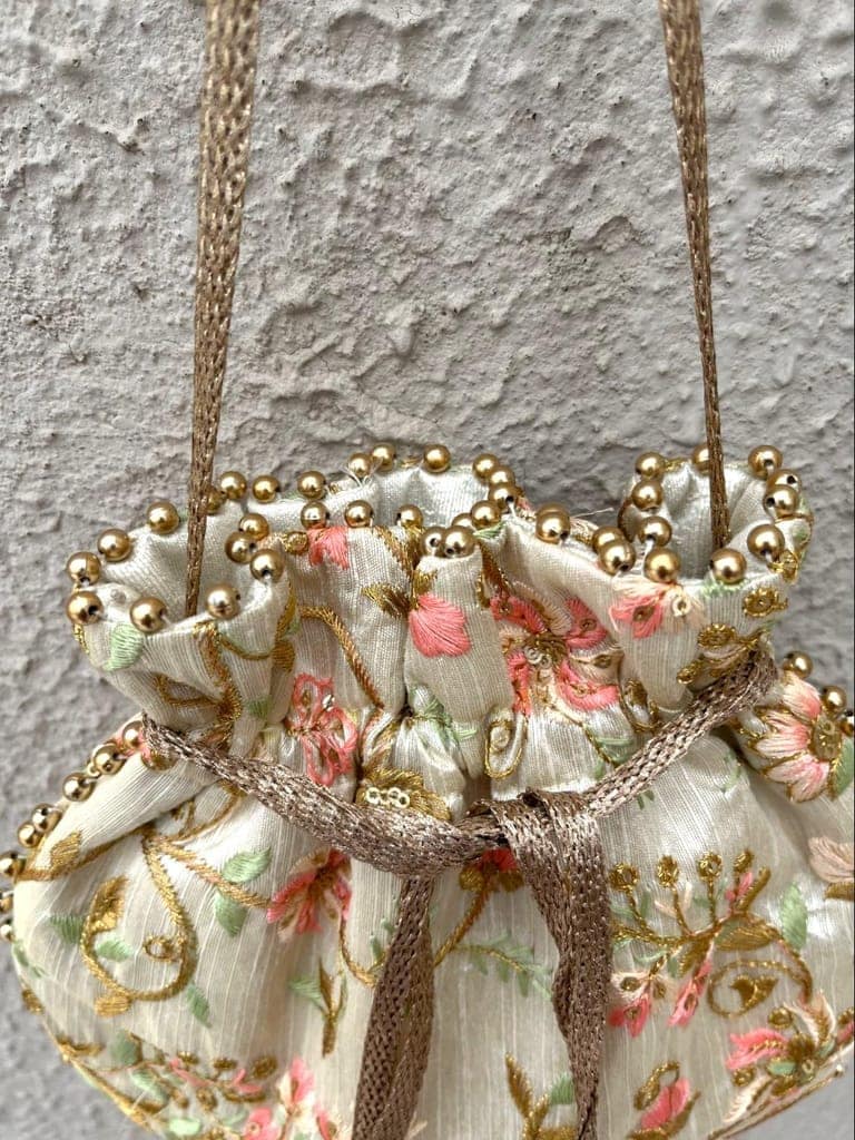 ART BY CHAITASI Embellished Designer Potli Bag with Protective Box, Handbag, Wristlets, Clutch for Women, Girls with Handmade Embroidery, Sequin, Beads Work for Parties, Weddings view 3
