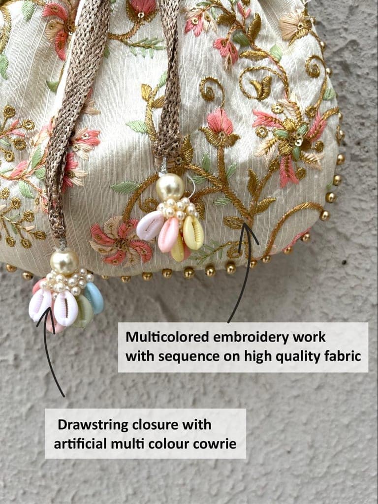 ART BY CHAITASI Embellished Designer Potli Bag with Protective Box, Handbag, Wristlets, Clutch for Women, Girls with Handmade Embroidery, Sequin, Beads Work for Parties, Weddings view 4