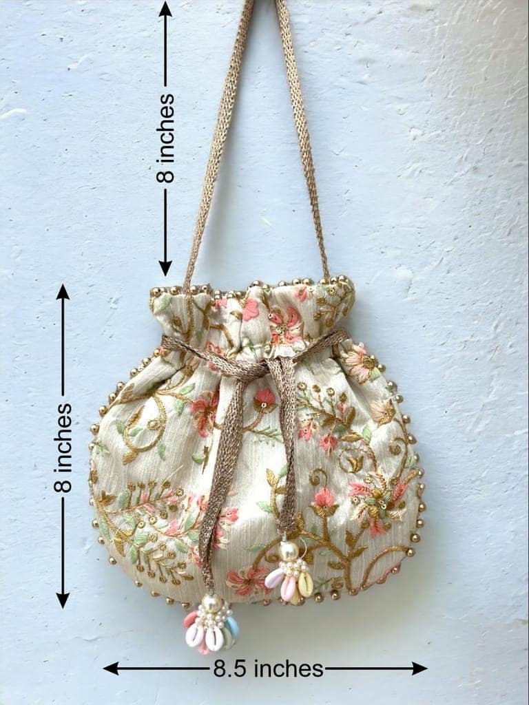 ART BY CHAITASI Embellished Designer Potli Bag with Protective Box, Handbag, Wristlets, Clutch for Women, Girls with Handmade Embroidery, Sequin, Beads Work for Parties, Weddings view 5