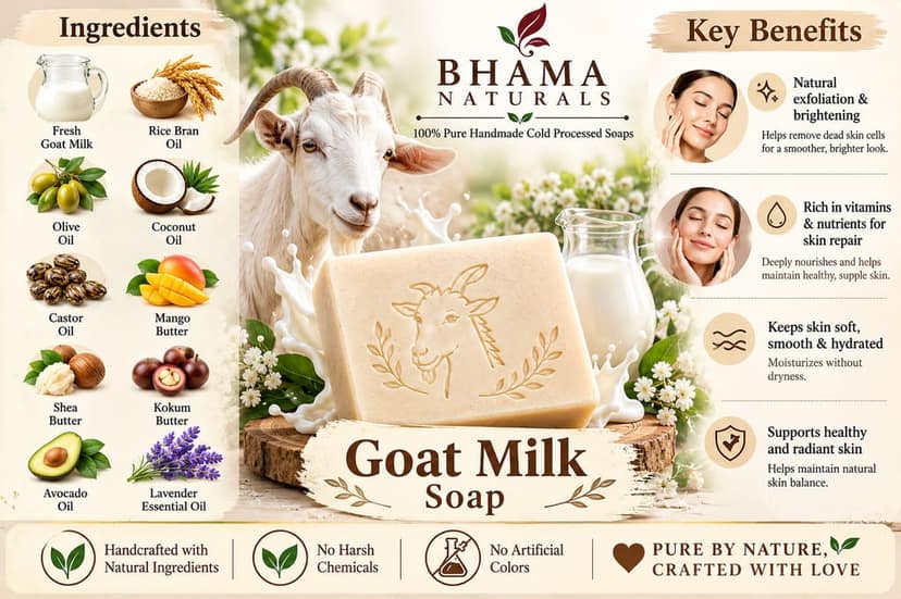Bhama Naturals Goat Milk Soap 100g | 100% Handmade Cold Processed Bath Soap with Fresh Goat Milk, Shea Butter, Mango Butter & Kokum Butter | Moisturizing & Nourishing Soap for Soft, Smooth Skin view 4